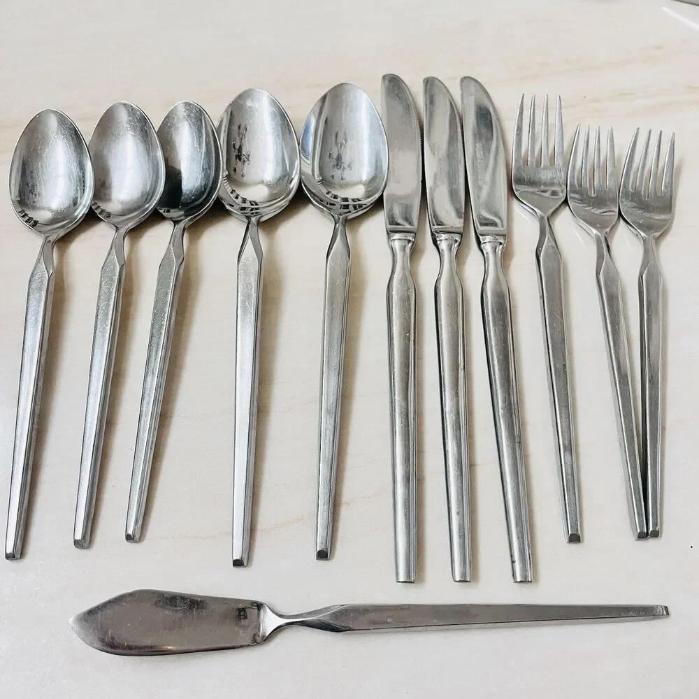 12pc STANLEY ROBERTS Ravenna Stainless Flatware Set Satin Sri Frosted Japan